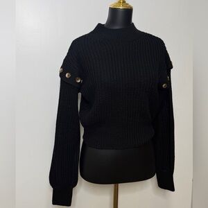 Elegant Black Button-Accent‎ Women's Turtleneck Sweater